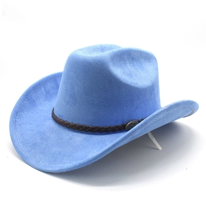 Himmelblauer Wildleder Cowboyhut mit geflochtenem Lederband und Metallschnalle