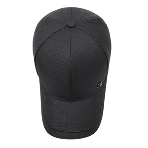 Classic black men's baseball cap with structured panels and side metal logo detail