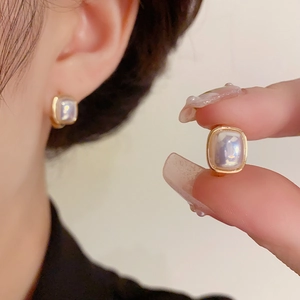 Square Hoop Earrings With 925 Sterling Silver Earring Post Copper Colorful Artificial Pearl Geometric Vintage French Style For Women