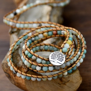 Bohemian 5-wrap bracelet featuring natural stone beads and Tree of Life charm