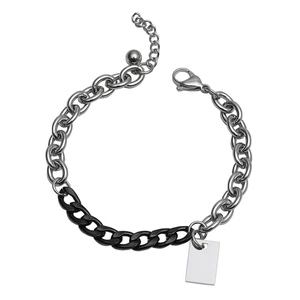 Mens two-tone stainless steel curb chain bracelet with silver and black metal links