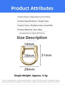 Detail view of gold zinc alloy D-ring buckle with removable screw and 18mm inner width