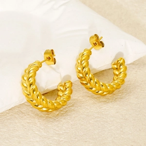 Boucles d'oreilles créoles torsadées en acier inoxydable plaqué or 18K pour femmes
