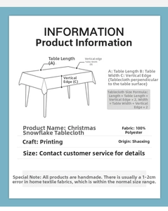 Detailed size guide and measurement chart for Christmas snowflake plaid tablecloth