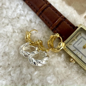 Minimalist 925 silver twisted hoop earrings in gold and silver finish with textured braid