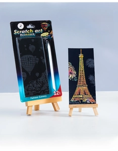 DIY world city night view scratch bookmarks set with Eiffel Tower design and stylus pen