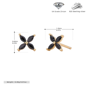 Detail view of 925 silver flower stud earrings with size and 5A zircon material specs