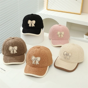 Kinder Baseballkappe Lammwolle Warme Wintermütze Schleife Stickerei Koreanischer Stil Verstellbar Für Mädchen