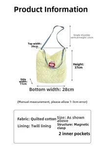 Quilted cotton tote bag dimensions: 39x37x11cm with contrast straps and magnetic closure
