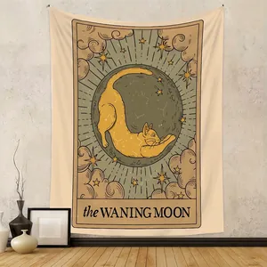 Bohemian Tarot Tapestry Mystic Cat Moon Sun Astrology Wall Hanging Polyester Fabric Background Cloth For Bedroom Living Room Decor