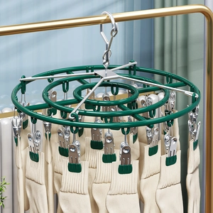 Stainless Steel Multi-Clip Drying Rack Windproof Rotating Hook Soft Rubber Pads For Socks Underwear Laundry