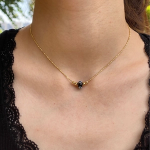 18k gold-plated layered chain with zircon and black horn devil eye butterfly pendant