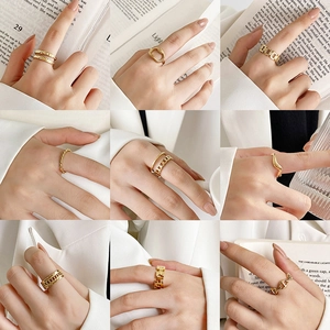 Anillo Abierto Minimalista de Acero Inoxidable para Mujer Anillo de Dedo Dorado Plateado Galvanizado Geométrico Ajustable Joyería de Moda