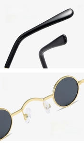 Detail of curved temples and silicone nose pads on vintage small round sunglasses