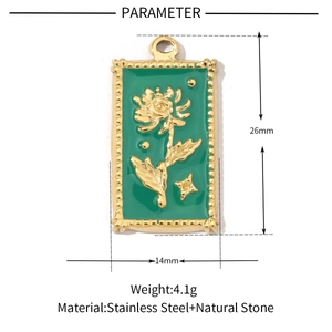 Detail showing 26mm x 14mm dimensions for green rectangular stainless steel pendant