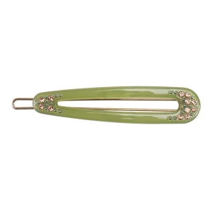 Elegant green acetate rectangular cutout hair clip with pink rhinestones and gold accents