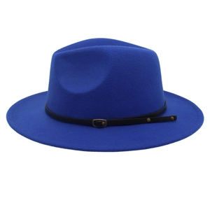 Classic royal blue fedora hat with a black leather belt buckle band for kids and adults