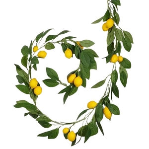 Artificial lemon vine garland with green leaves and yellow fruit for home decor