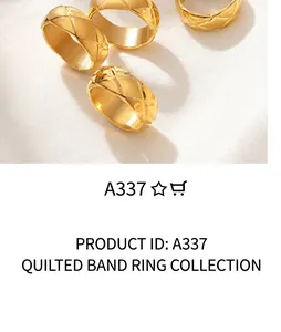 Macro detail of gold-plated rings with classic matelassé quilted pattern on fabric