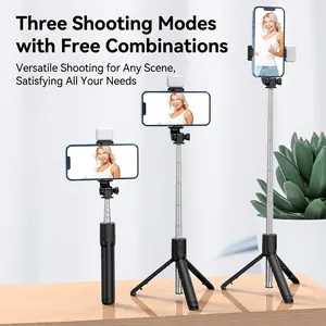3-in-1 Bluetooth selfie stick tripod with LED fill light for live streaming and photos