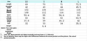 Detailed size guide table for women's blazer showing measurements in centimeters