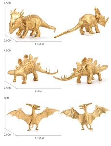 Detailed views of golden dinosaur models with realistic skin textures and dimensions
