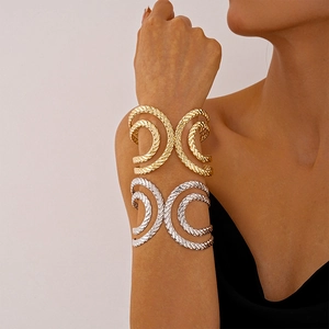 Modern twisted rope texture open cuff bracelets in gold and silver finish for women