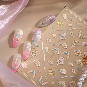 3D Relief Nail Art Stickers Traditional Chinese Style Gold Stamping Lucky Clouds Lantern Patterns Self Adhesive Decals For Women