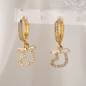 Exquisite Heart Drop Earrings Copper Gold Plated With Bow Cubic Zirconia Sweet INS Style Light Luxury Jewelry For Women