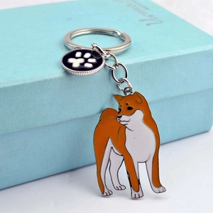 Porte-clés en alliage de zinc avec chien Shiba Inu en émail et pendentif patte noire