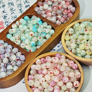 Ink splatter glass beads with Chinese style watercolor pattern in wooden trays