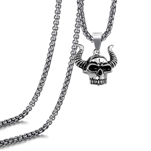 Vintage Titanium Steel Skull Bull Head Pendant Necklace For Men Women Punk Gothic Hip Hop Street Jewelry Box Chain Necklace