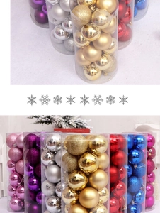 Detail view of assorted Christmas balls in glossy, matte, and glitter finishes in clear tubes