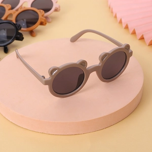 Adorable round bear ear frame sunglasses for kids with matte taupe finish and UV lenses
