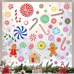 Colorful Christmas candy wall stickers with gingerbread house and peppermint patterns