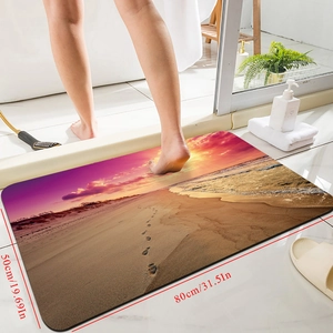 50x80cm absorbent diatomite bath mat with sunset beach landscape and non-slip bottom