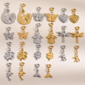 Selection of stainless steel 18K gold and silver charms with lobster clasps for DIY jewelry