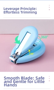 Detail der Babynagelschere mit Hebeldesign und sicheren abgerundeten Klingen für Babys