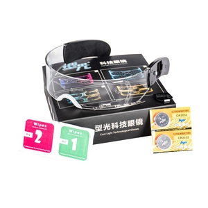 Cyberpunk colorful LED glasses set with CR2032 batteries and cleaning wipes