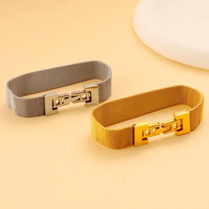 Elegant stainless steel mesh strap bracelets in gold and silver finishes for women