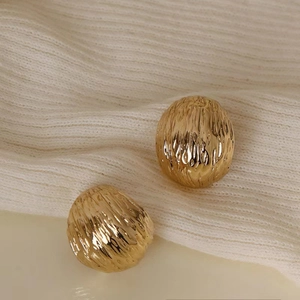 French vintage gold plated stainless steel C-shaped earrings with pleated texture