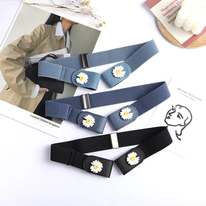 Elastic waist belts with daisy buckles in black and blue colors for jeans and skirts