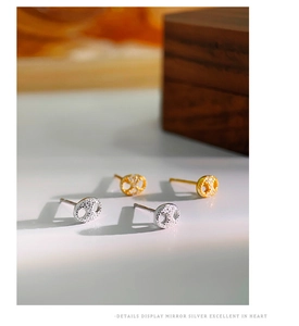Macro shot of silver and gold pig nose stud earrings with shimmering cubic zirconia