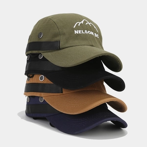 Outdoor 5-panel camper hat with mountain embroidery and ripstop fabric in four colors