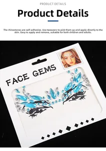 Detail of blue marquise and silver round face gems with adhesive backing for makeup