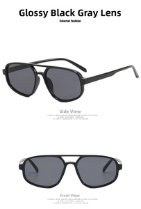 Double bridge pilot sunglasses with glossy black frames and gray lenses shown from two angles