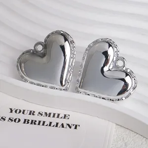 Polished silver heart pendant with lace edges for DIY jewelry making accessories