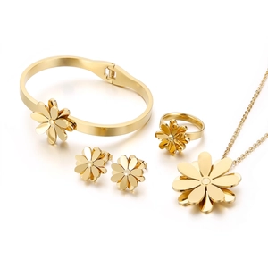 Daisy Flower Jewelry Necklace Earrings Bracelet Ring Stainless Steel Open Adjustable Elegant Vintage Floral Women