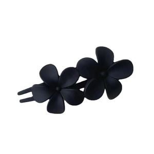 Matte black double flower hair clip for women with minimalist floral design