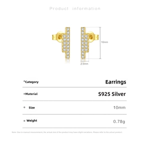 Detailed dimensions and specifications for S925 sterling silver bar stud earrings